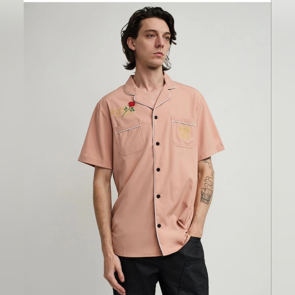 Reason Brand Clubmaster Sand Embroidered Button Down Shirt NWT Size M-2922